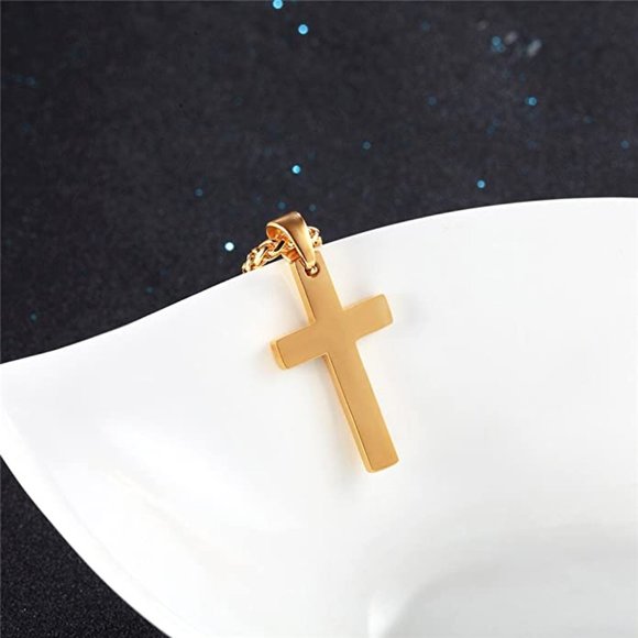 COPY - Gold Tone Stainless Steel Cross Necklace for Men and Women with gift bag - Picture 2 of 4